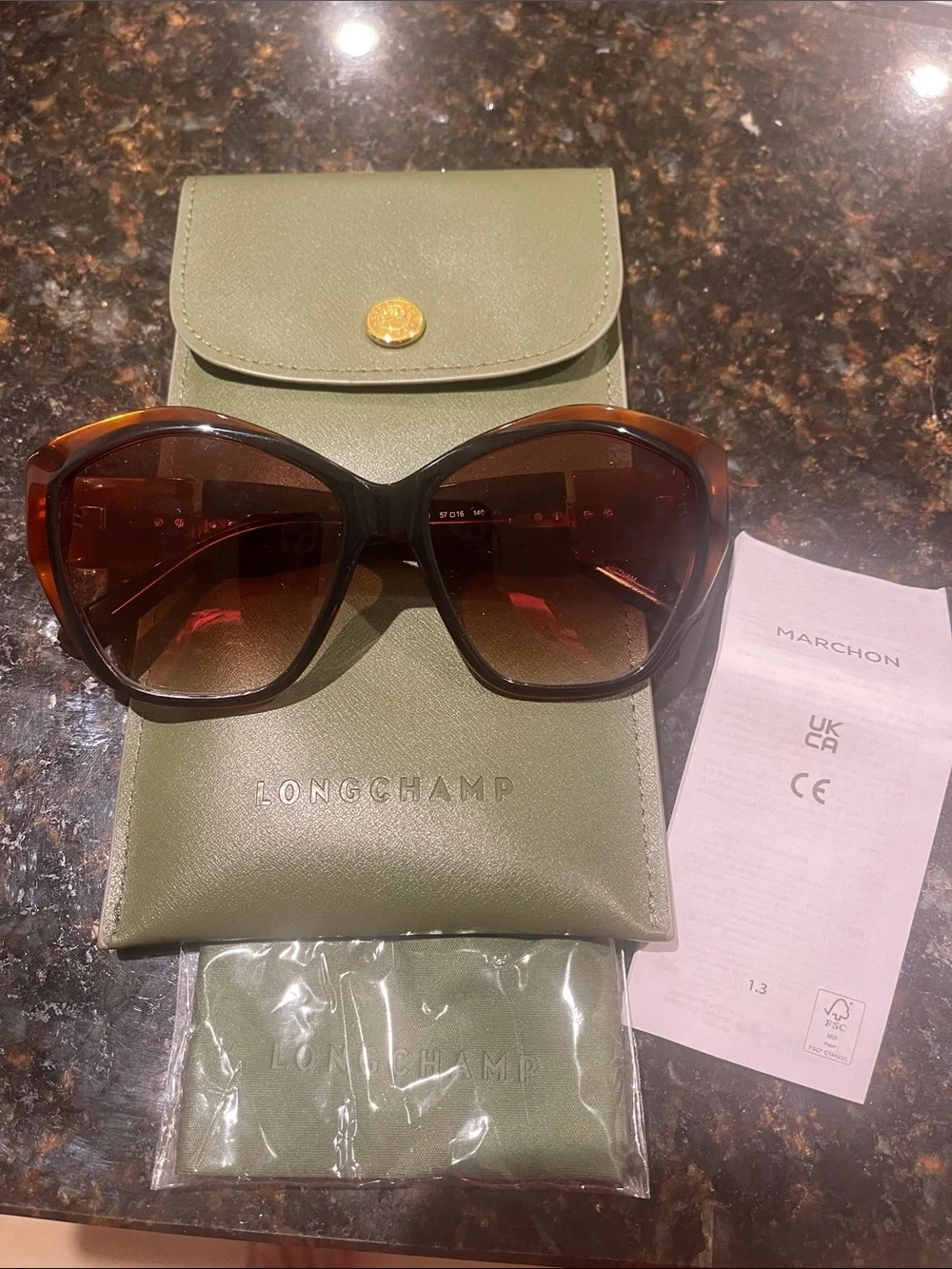 Longchamp Brown Gradient Tortoiseshell Sunglasses with Olive Case